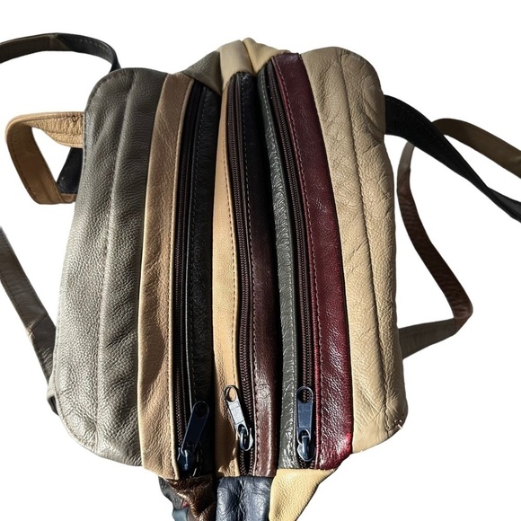 VINTAGE PATCHWORK COLORBLOCK LEATHER SHOULDER HOBO STRAP PURSE - Picture 6 of 14